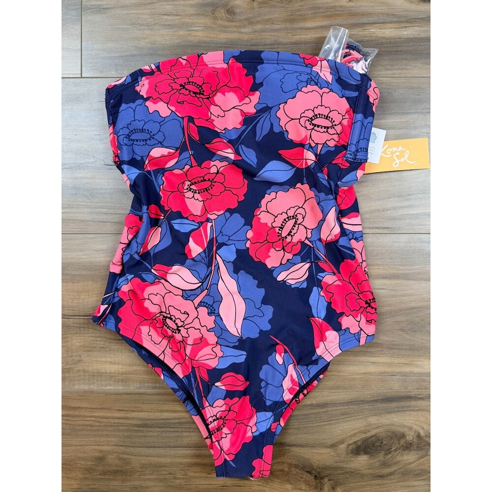NEW Kona Sol One Piece Swimsuit Floral Strapless Bathing Suit Women's SZ S 4-6
